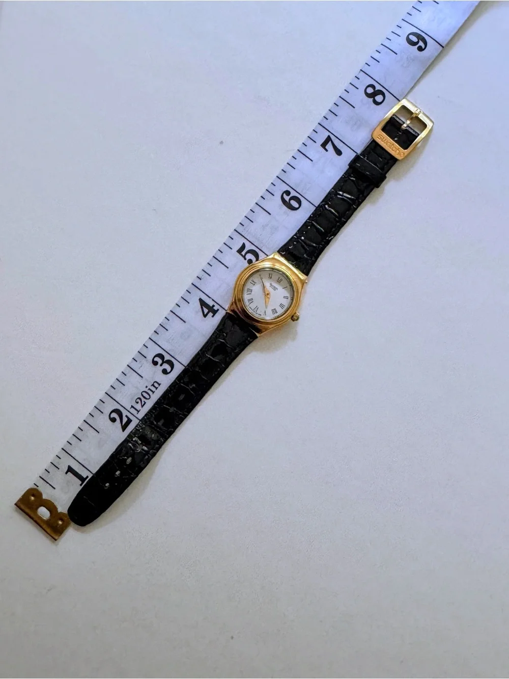 Swatch Watch White Dial with Roman Numerals and Black patent Strap